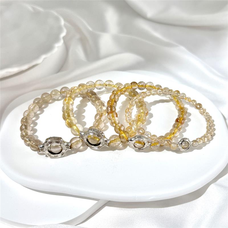 Bracelet En Perles De Quartz Rutile Doré