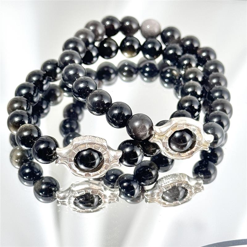 Bracelet En Obsidienne Argentée