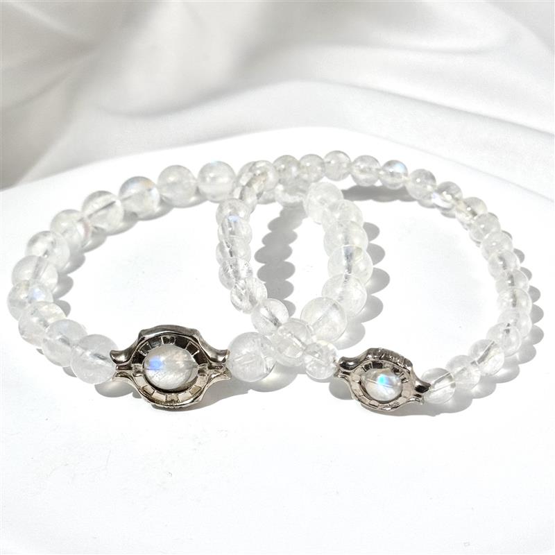 Bracelet En Pierre De Lune Bleue Vitreuse