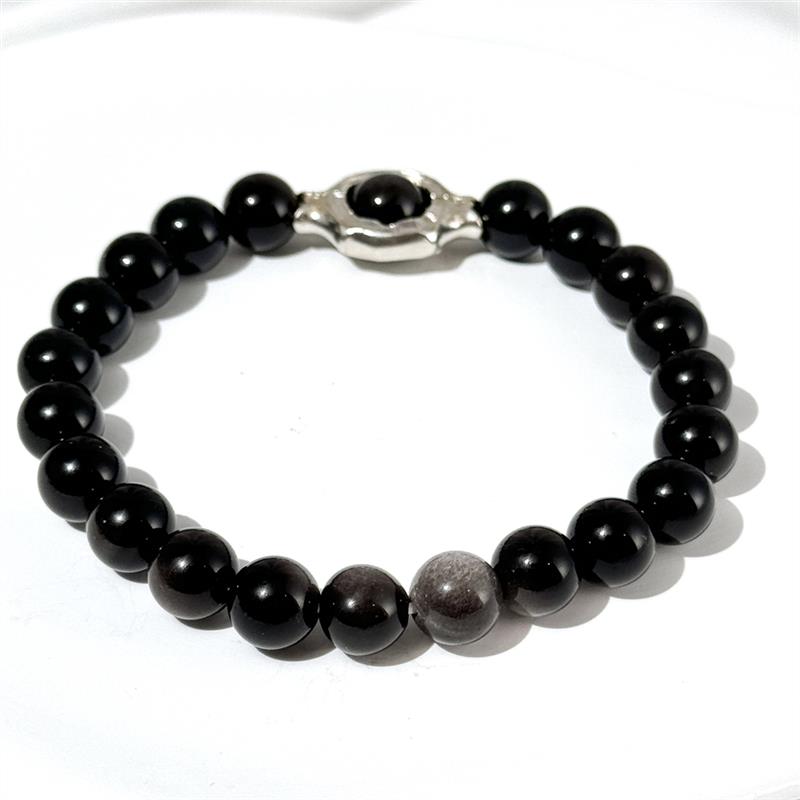 Bracelet En Obsidienne Argentée