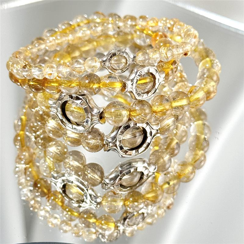 Bracelet En Perles De Quartz Rutile Doré