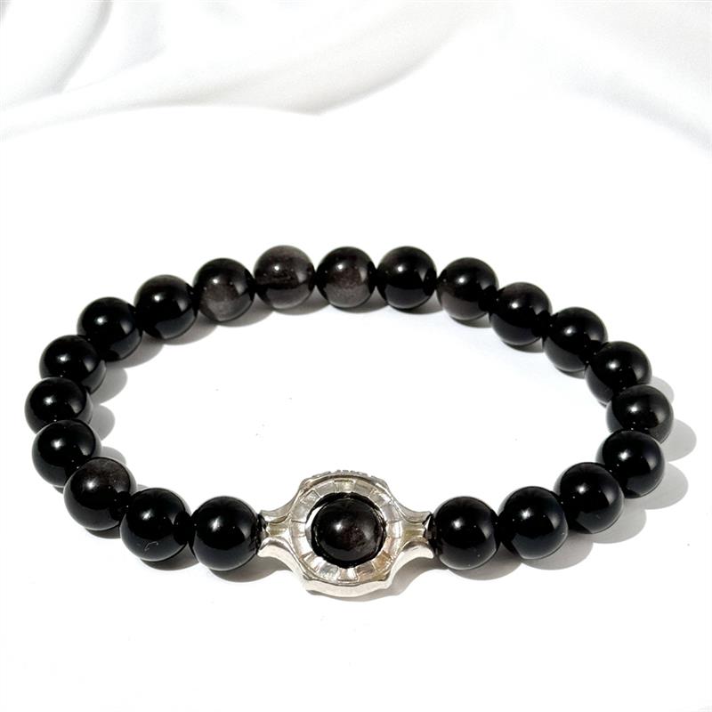 Bracelet En Obsidienne Argentée