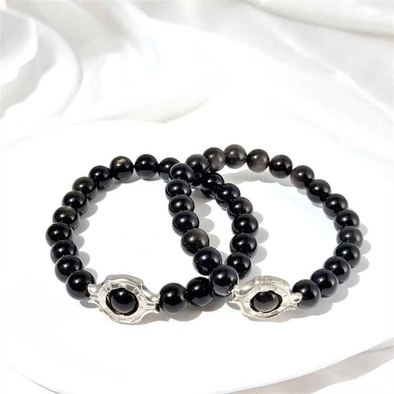 Bracelet En Obsidienne Argentée